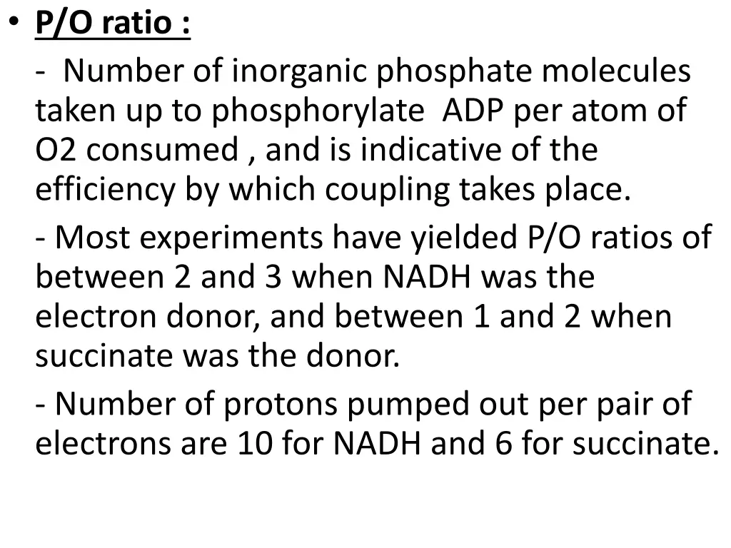 p o ratio number of inorganic phosphate molecules