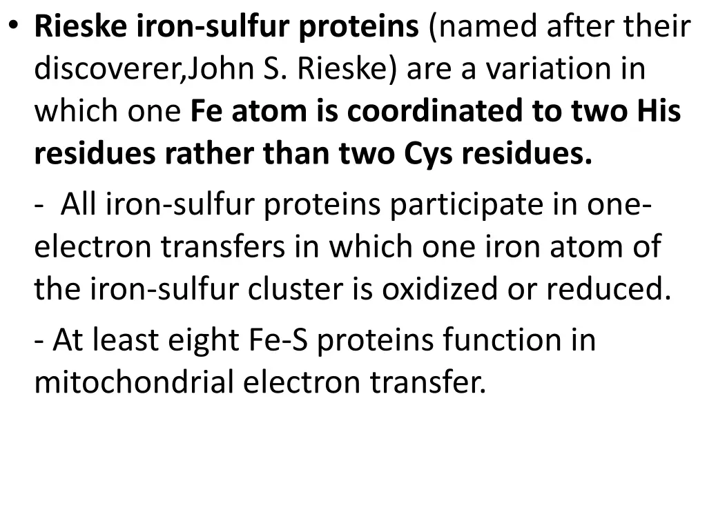 rieske iron sulfur proteins named after their
