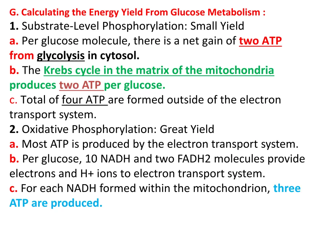 g calculating the energy yield from glucose