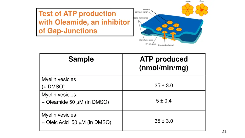 test of atp production with oleamide an inhibitor
