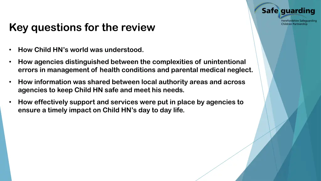 key questions for the review