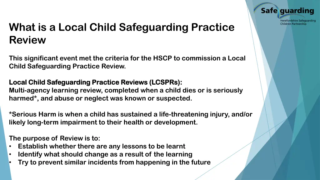 what is a local child safeguarding practice review