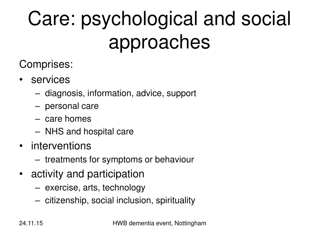 care psychological and social approaches