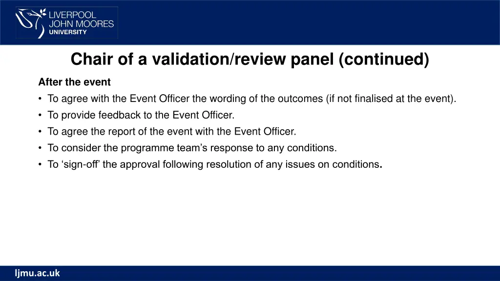 chair of a validation review panel continued 2