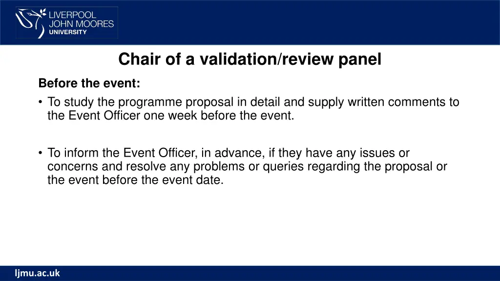 chair of a validation review panel