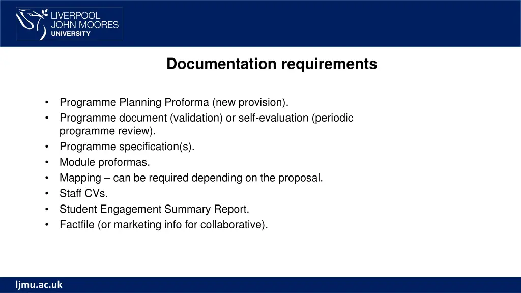 documentation requirements