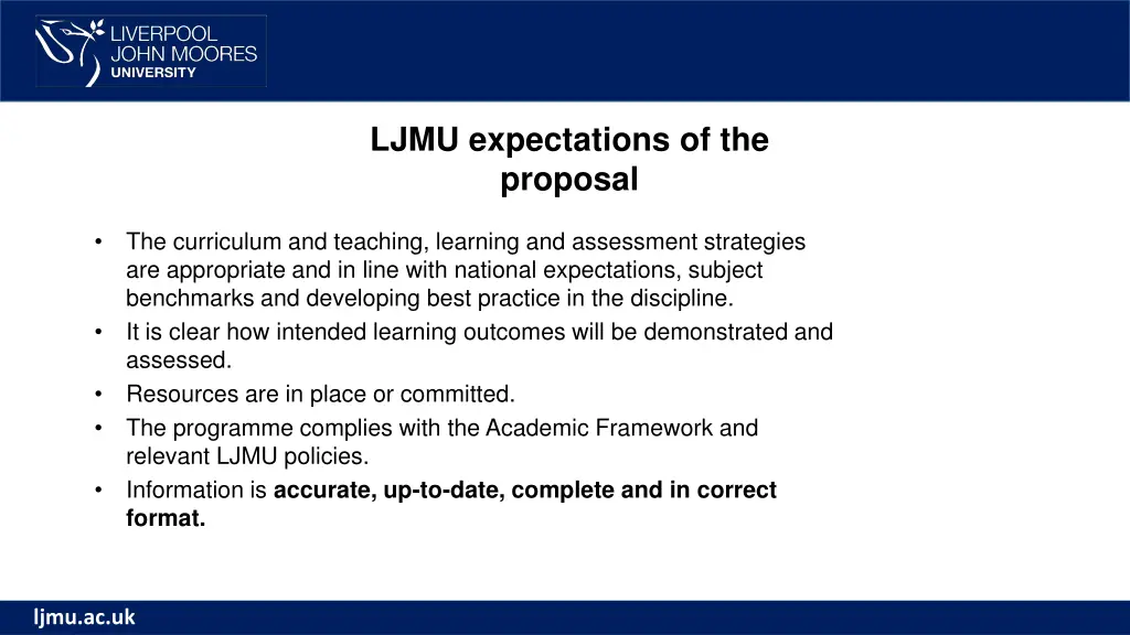 ljmu expectations of the proposal