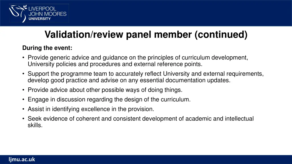 validation review panel member continued