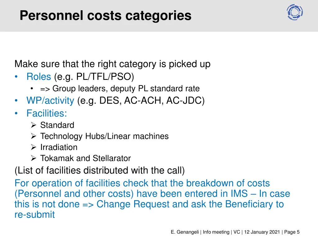 personnel costs categories