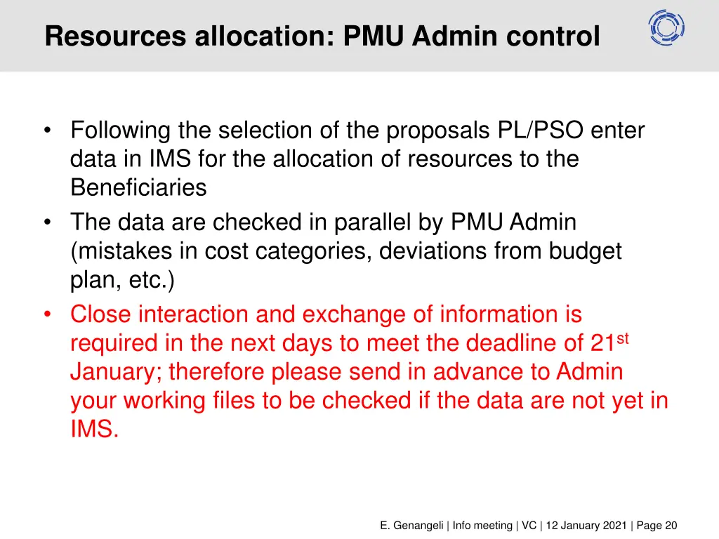 resources allocation pmu admin control
