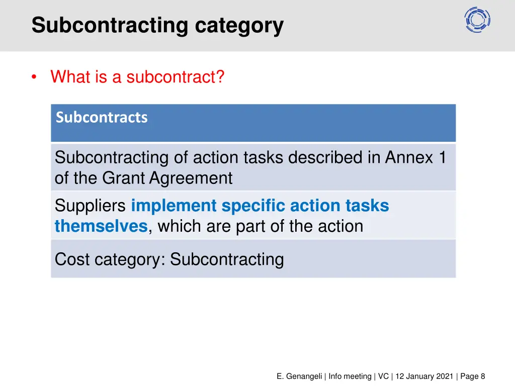 subcontracting category
