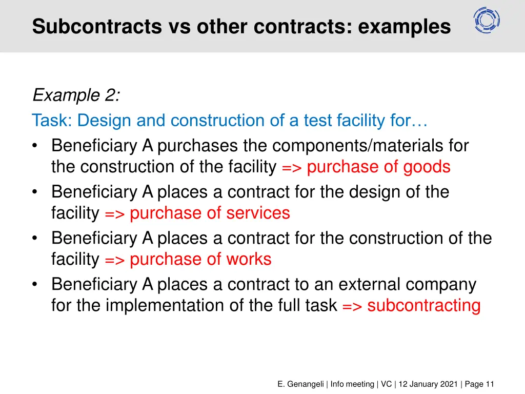 subcontracts vs other contracts examples 1