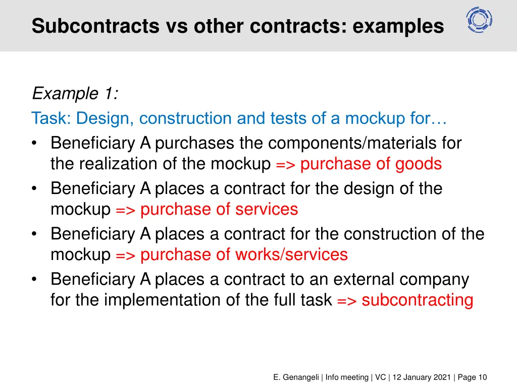 subcontracts vs other contracts examples