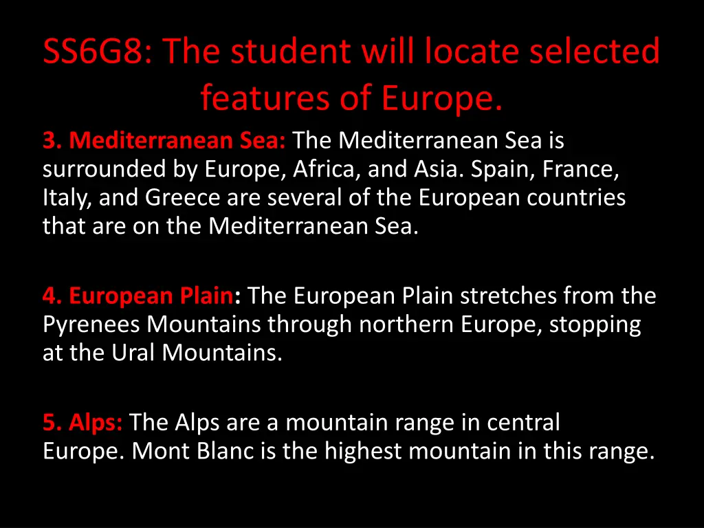 ss6g8 the student will locate selected features 1
