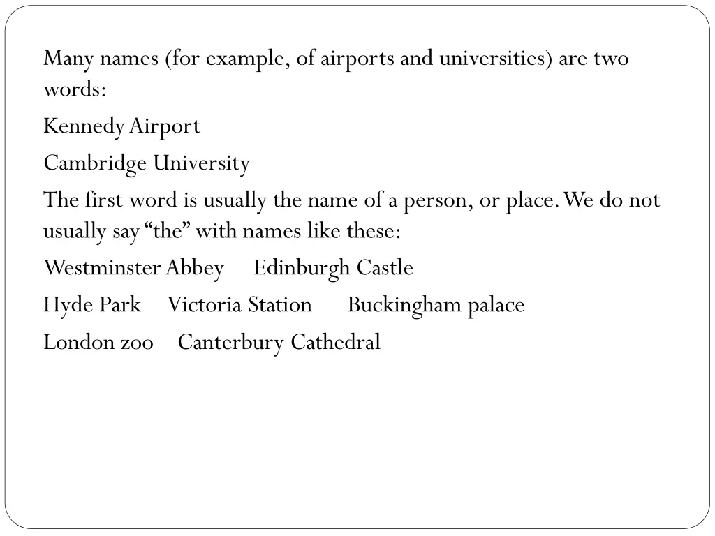 many names for example of airports