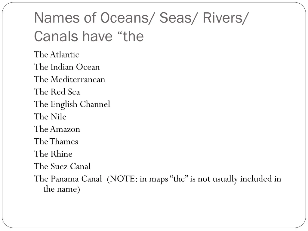names of oceans seas rivers canals have