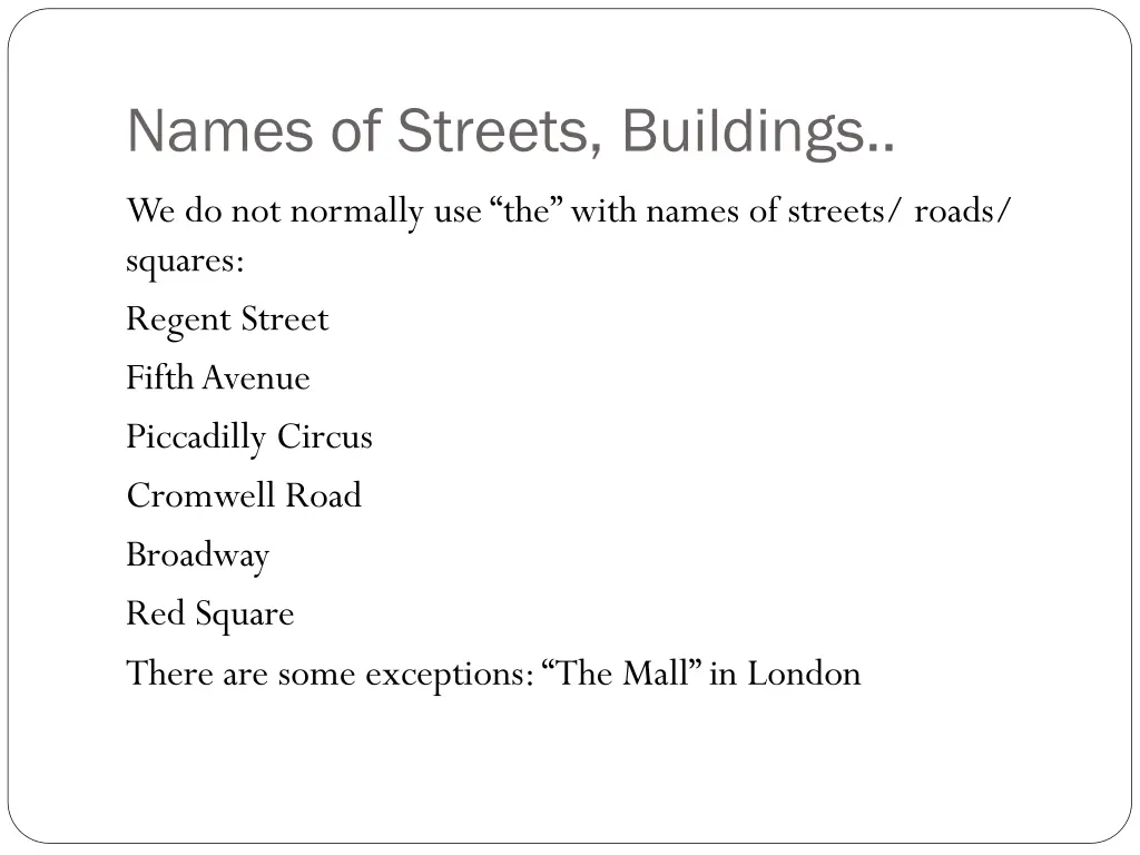names of streets buildings