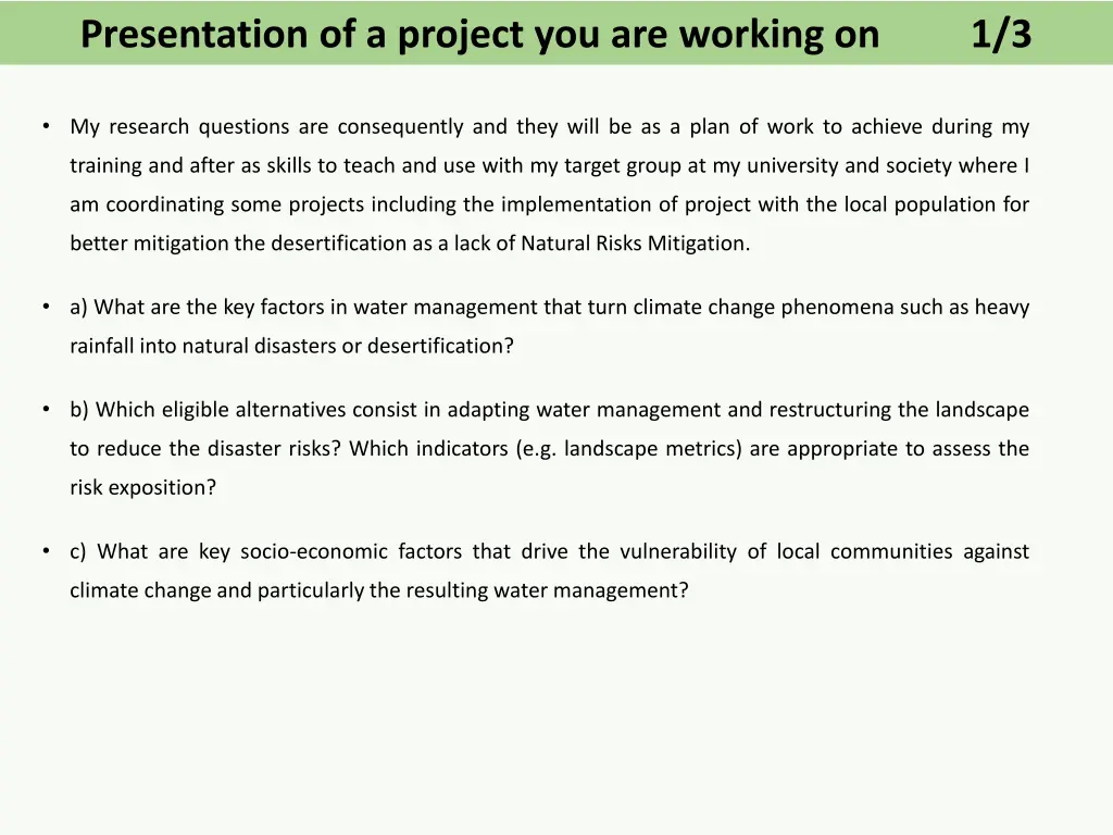 presentation of a project you are working on