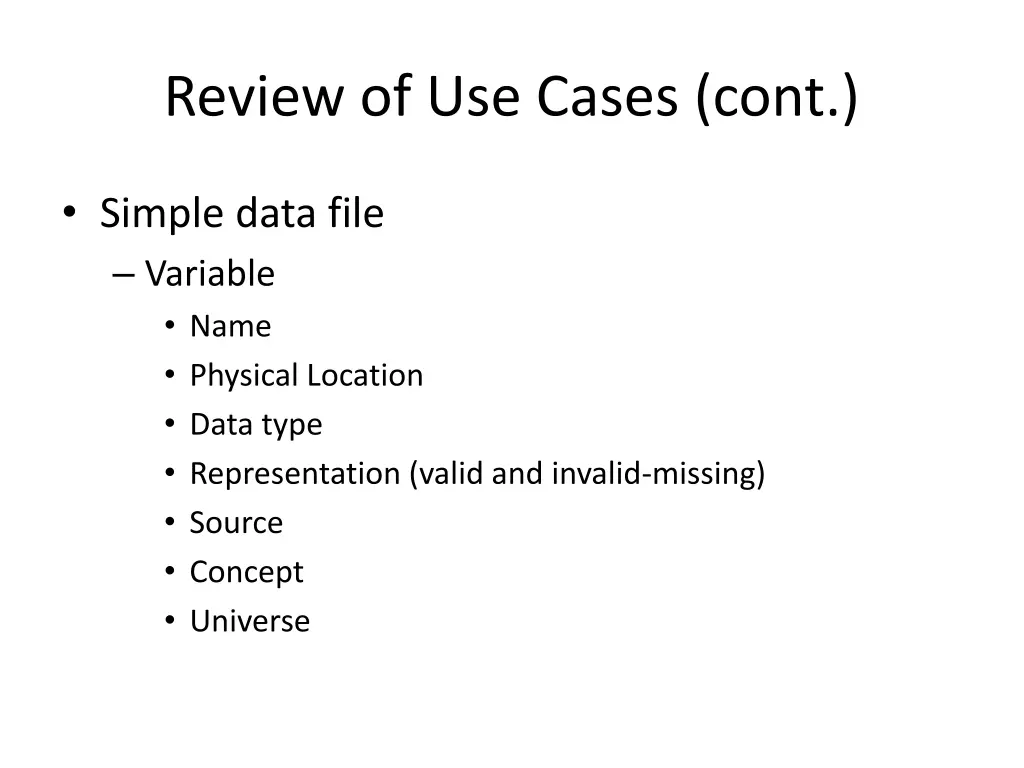 review of use cases cont 1