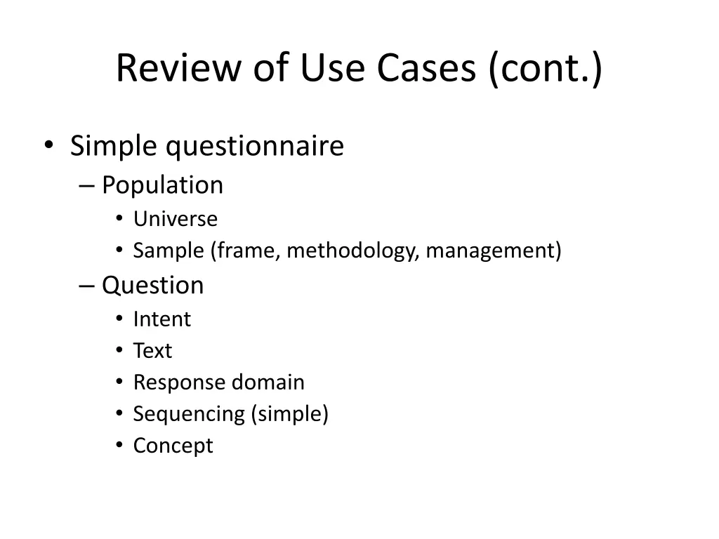 review of use cases cont 2
