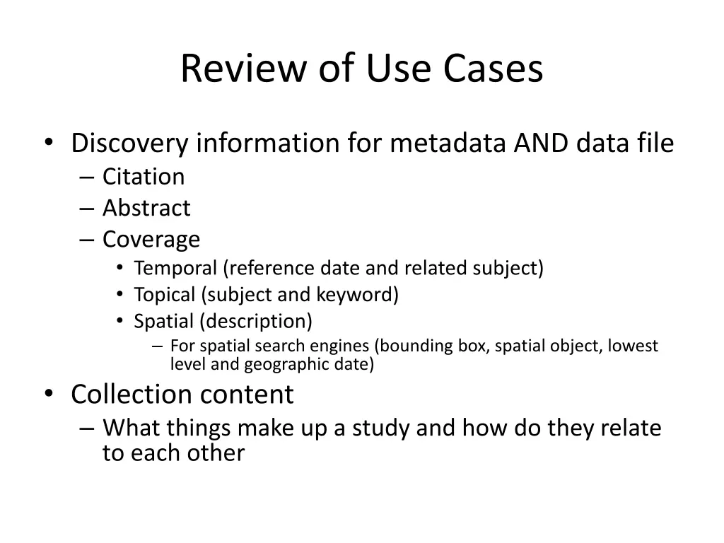 review of use cases