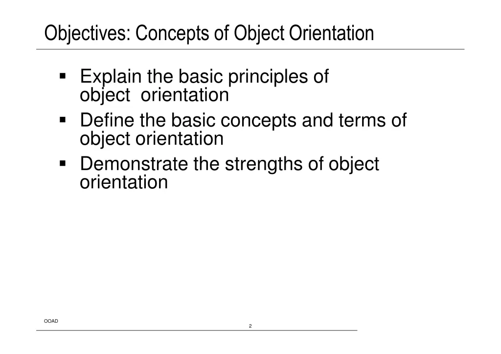 objectives concepts of object orientation