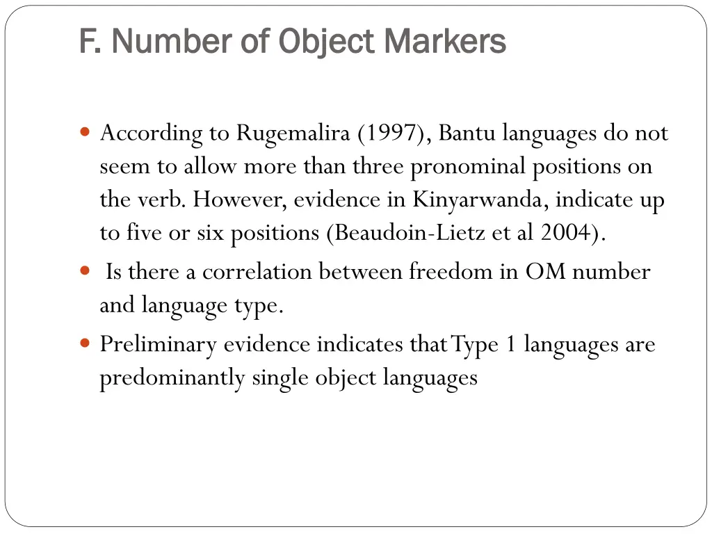 f number of object markers f number of object