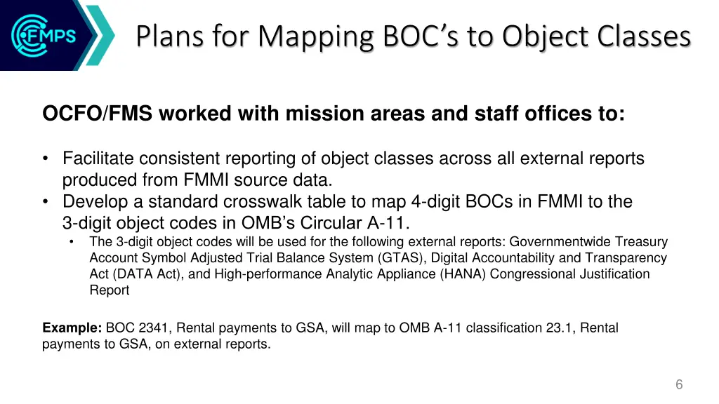 plans for mapping boc s to object classes