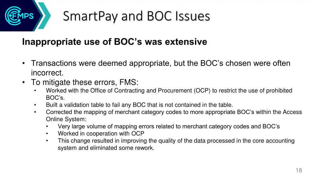 smartpay and boc issues
