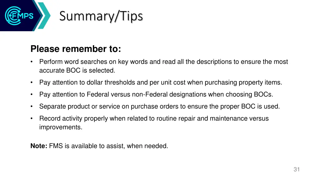 summary tips