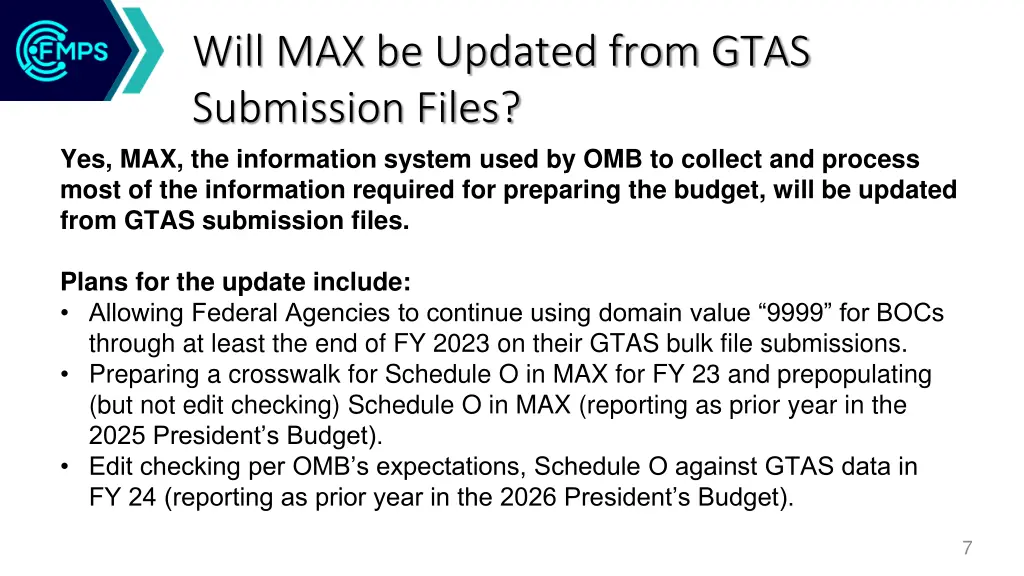 will max be updated from gtas submission files