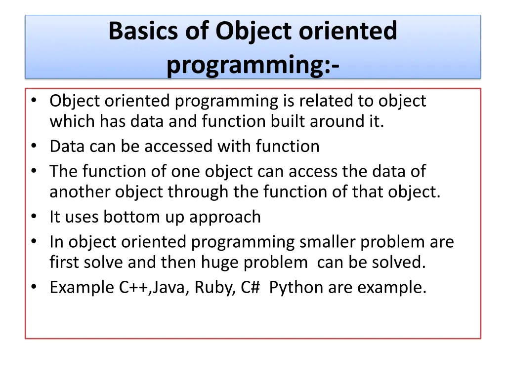 basics of object oriented programming object