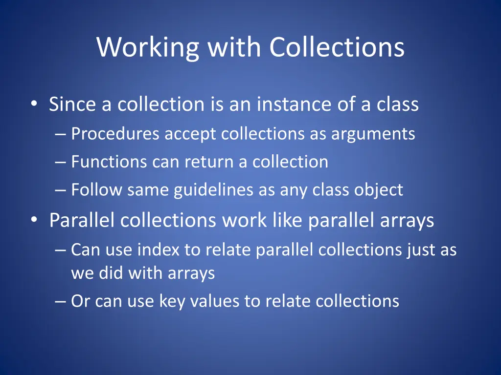 working with collections