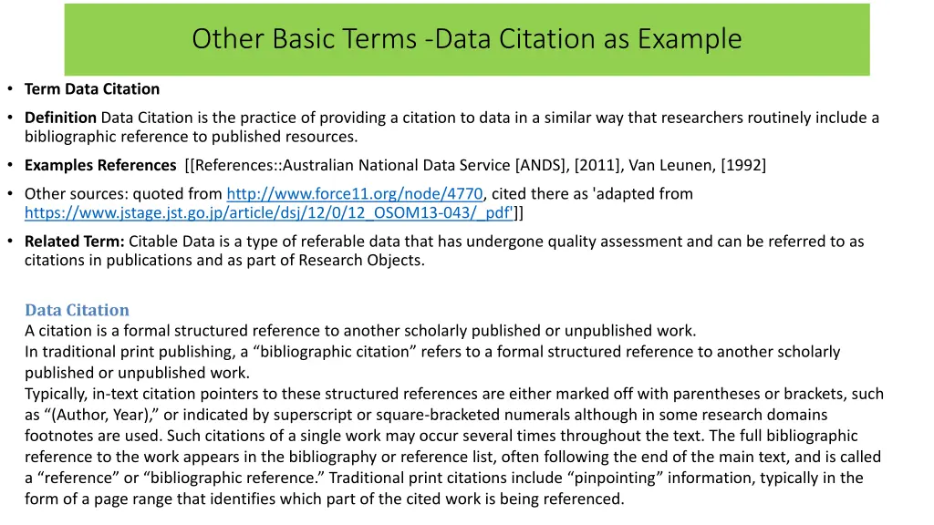other basic terms data citation as example