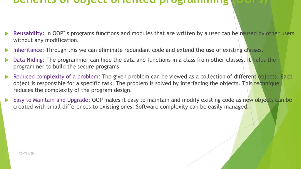 benefits of object oriented programming oops