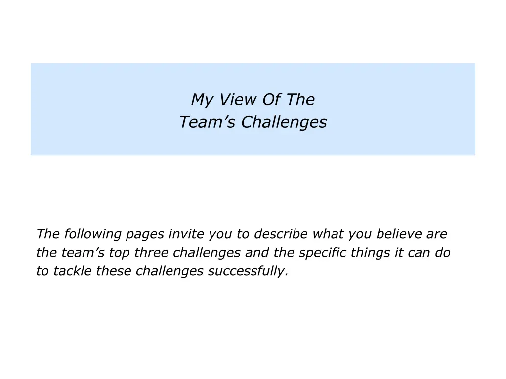 my view of the team s challenges