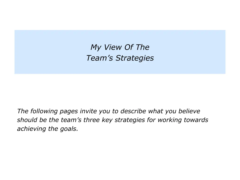 my view of the team s strategies