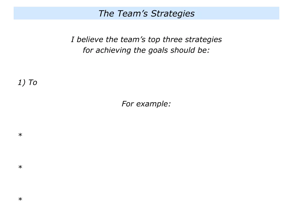 the team s strategies