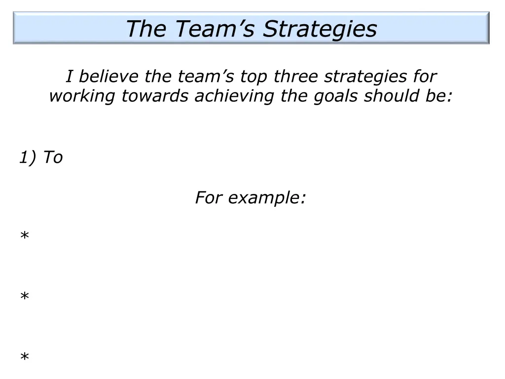 the team s strategies