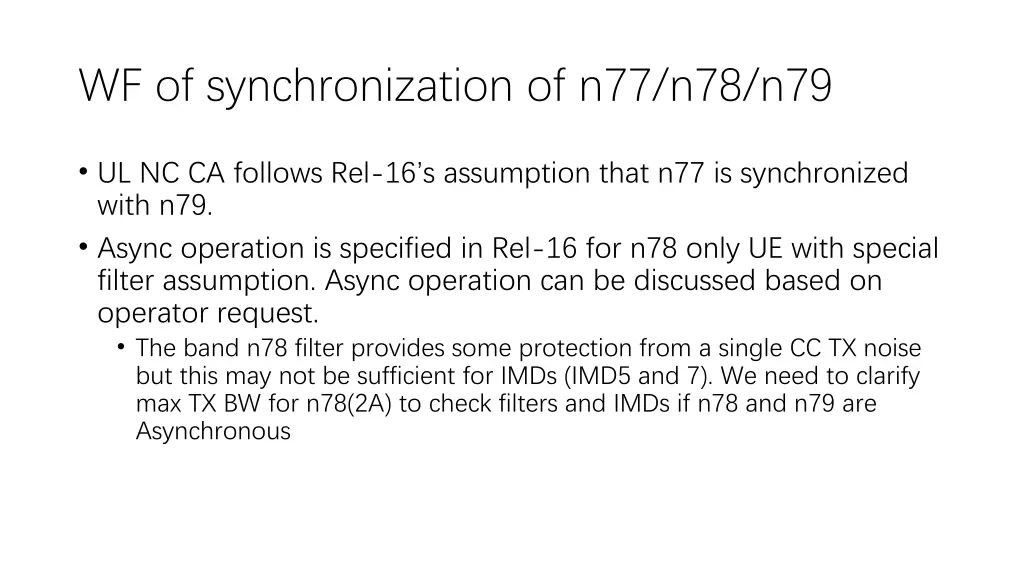 wf of synchronization of n77 n78 n79