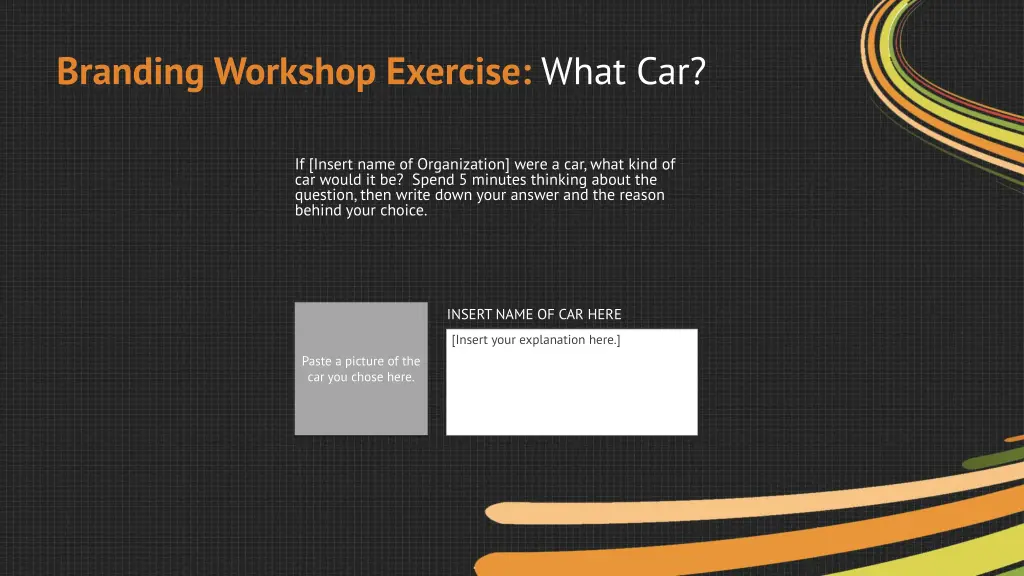 branding workshop exercise what car