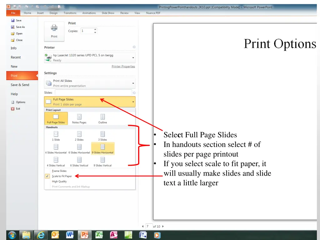 print options