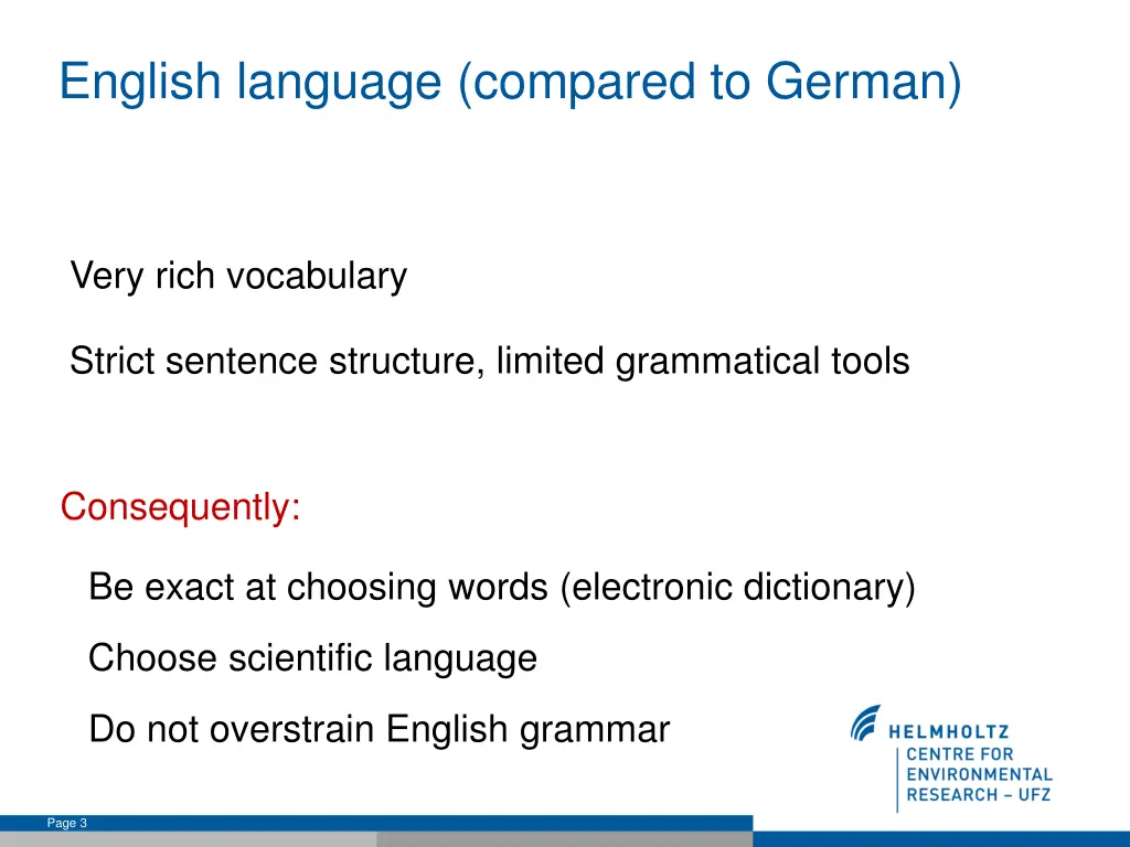 english language compared to german