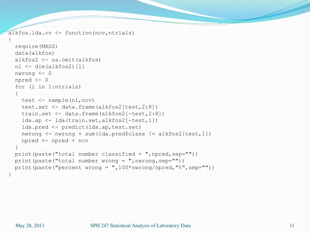 alkfos lda cv function ncv ntrials require mass
