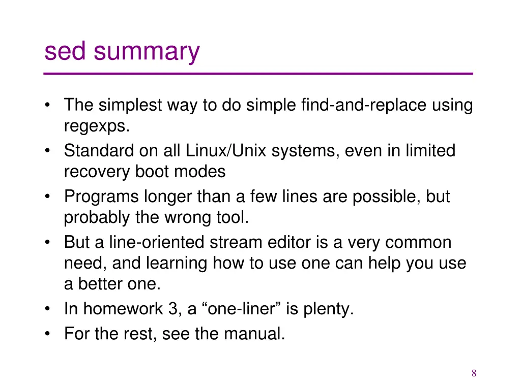 sed summary
