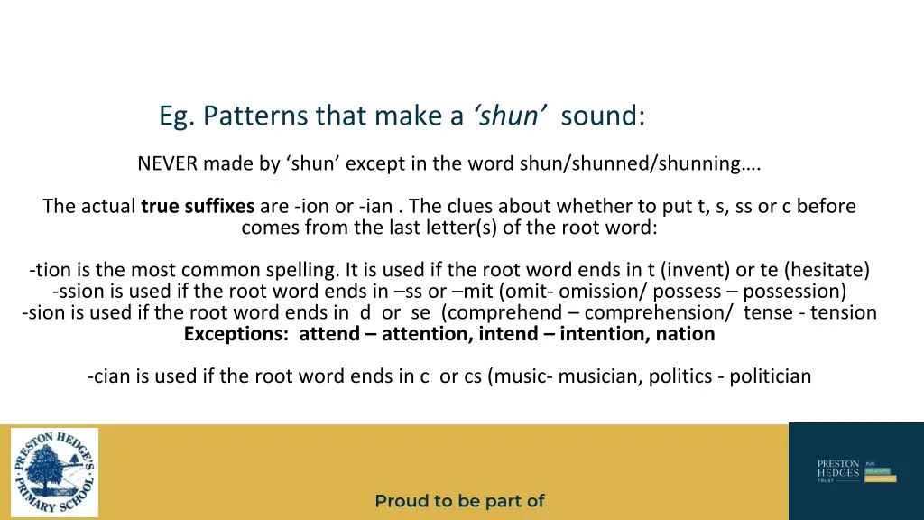 eg patterns that make a shun sound