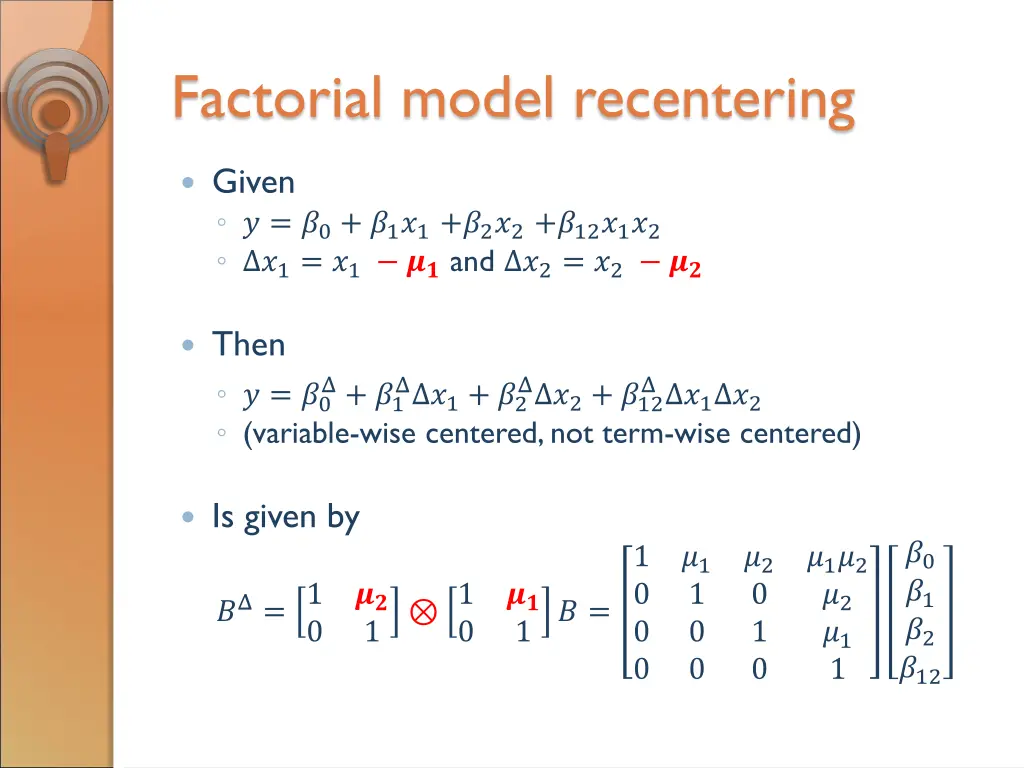 factorial model recentering