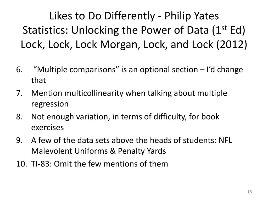 likes to do differently philip yates statistics 1