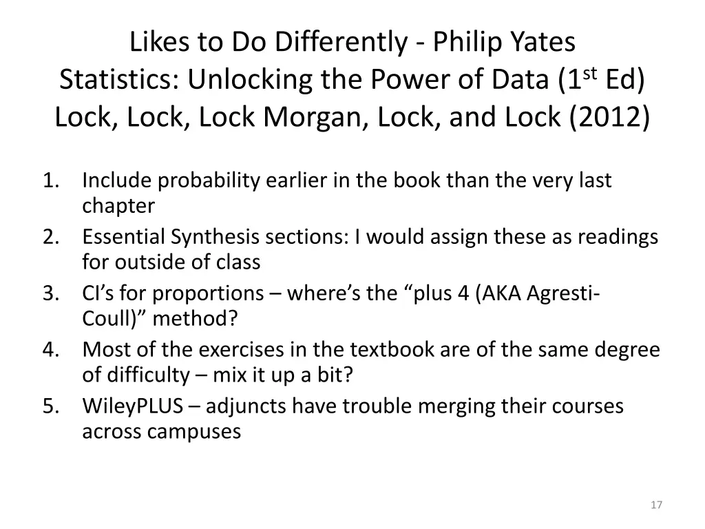 likes to do differently philip yates statistics