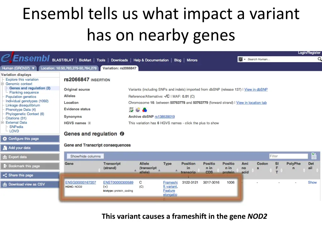 ensembl tells us what impact a variant